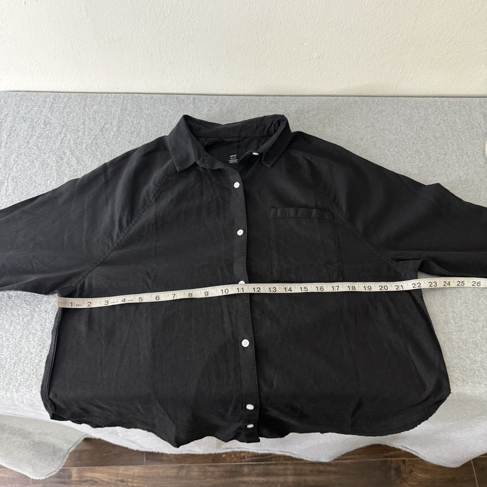 Aerie Black Linen Blend Button Up Minimalist Shirt Long Sleeve Womens XS - Picture 8 of 11